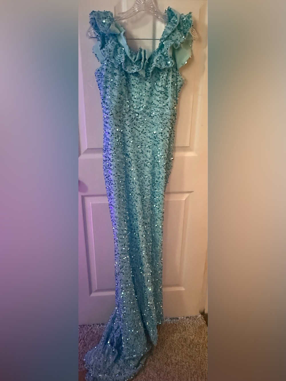 Sparkling Aqua Sequin Evening Dress